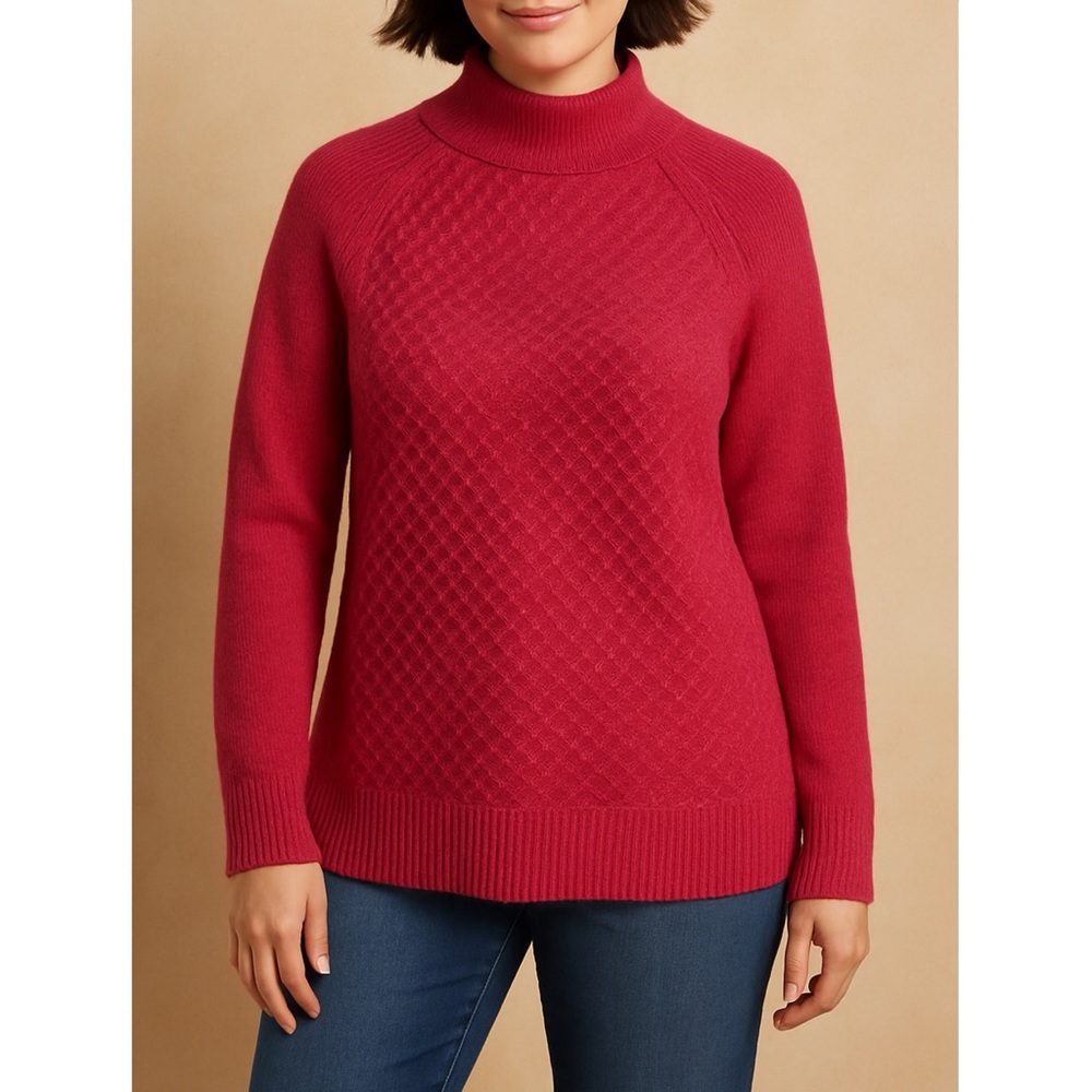 Talbots Plus 1x Textured Stitch Sweater Pink Mock Neck Tunic Pullover Knit Top